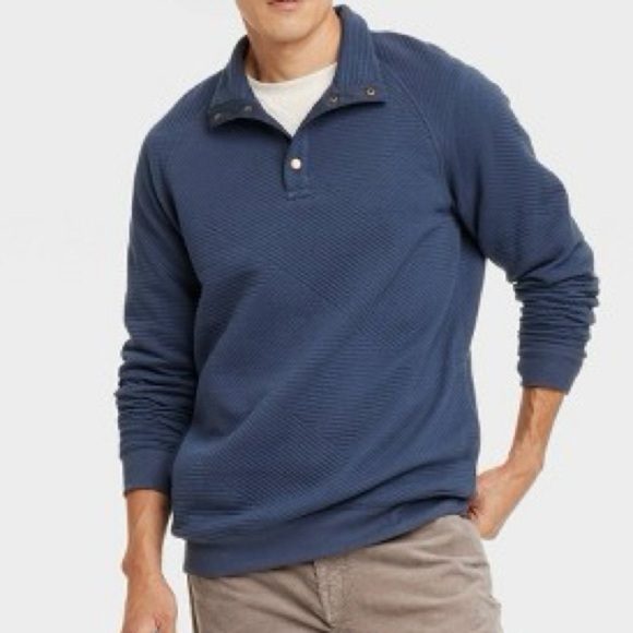 Goodfellow & Co - Men's Quilted Snap Pullover Sweatshirt Blue Various Sizes - Picture 10 of 11